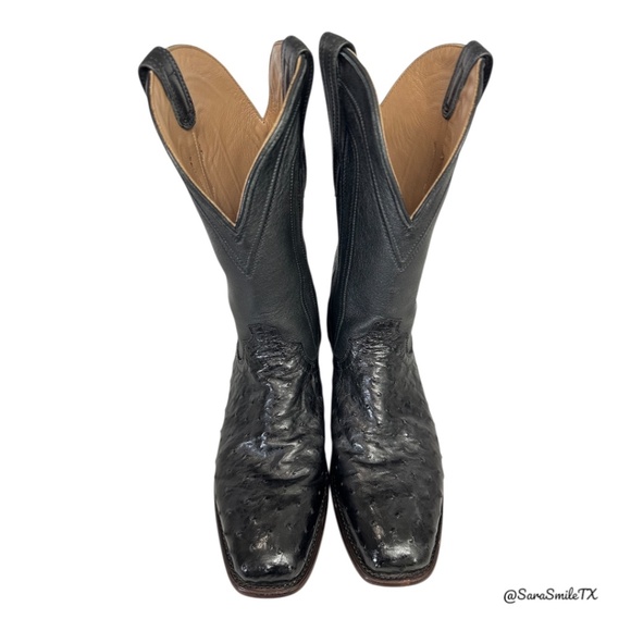 TECOVAS The Carter Mens Black Handmade Full-Quill Ostrich Cowboy Boots - Picture 5 of 14